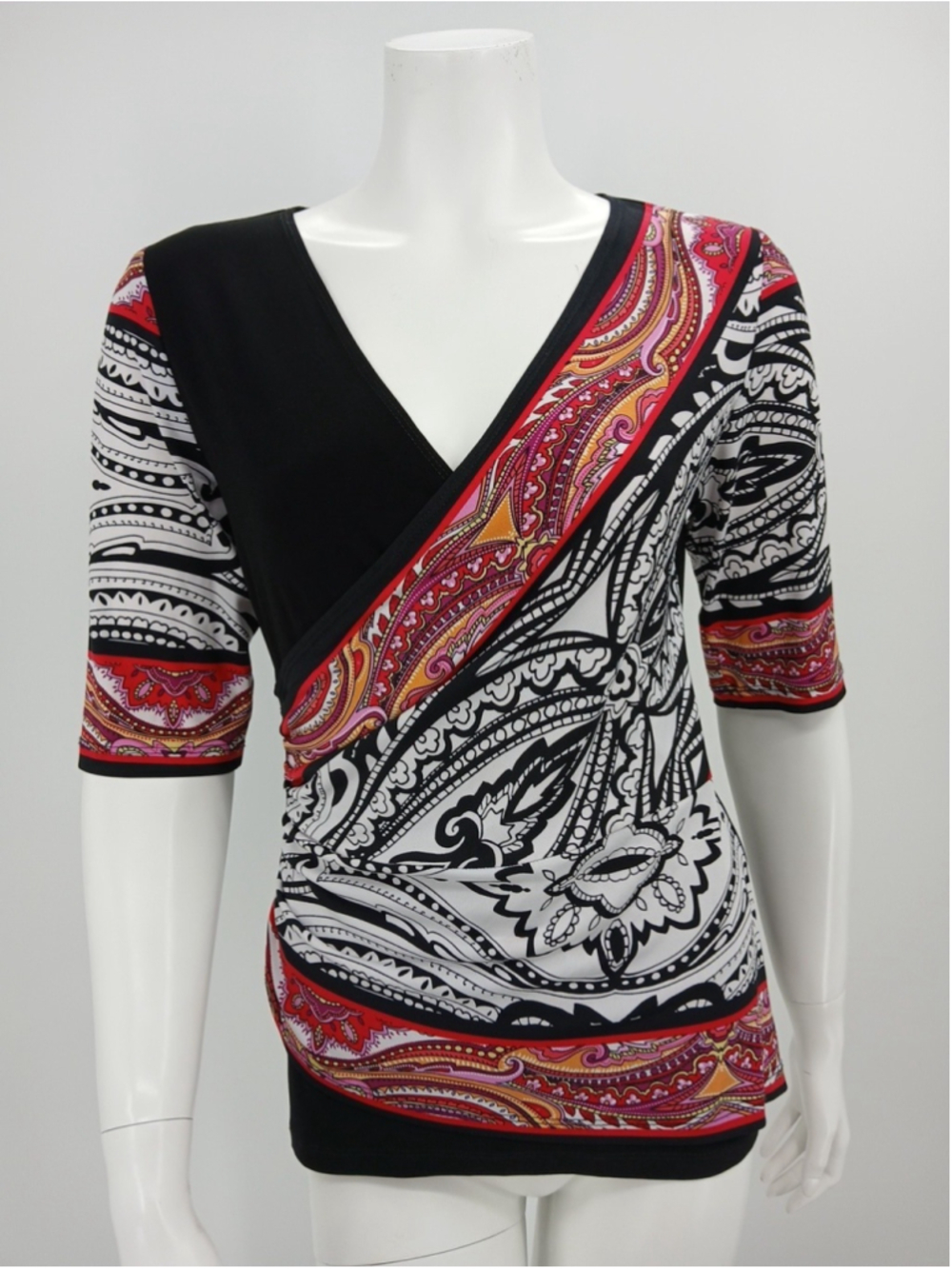 Joseph Ribkoff Paisley Wrap Style Womens Top Size 8 Polyester Blend
